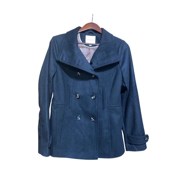 Nordstrom THREAD & SUPPLY Pea Coat Jacket Womens Sz L Black Wool Blend Nautical - Picture 2 of 8
